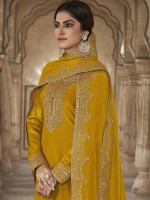 Mustard Dola Silk Embroidered Designer Salwar Kameez